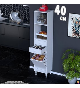 Eliusta Saye 40 cm 2 Çekmece Sepetli Kahve Köşesi Çok Amaçlı Dolap,Bakliyat Organizer Banyo Dolabı 40x181x32