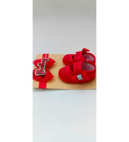 VaVbaby Ruby Barbie Kırmızı Renk Bebek Bandana ve Ayakkabı 0-6 Ay Şirin Sevimli Rahat Yumuşak Taban