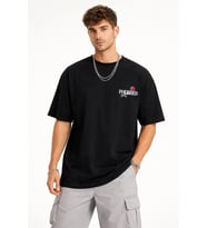 Erkek Kısa Kol Yazlık Tişört Bisiklet Yaka Baskılı Oversize T-Shirt - Siyah