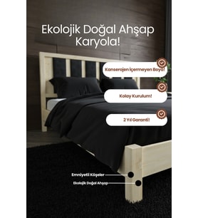 Ori̇on Model Lacivert Puf Başlıklı Masif Ahşap Karyola Kolay Kurulum Fırınlanmış İthal Sibirya Çamı 180x200 Yatak Uyumlu