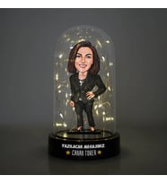 Takım Elbiseli Kadın Karikatürlü Işıklı Fanus Biblo