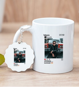 Kişiye Özel İnstagram Tasarım Fotoğraflı Beyaz Kupa Bardak ve Anahtarlık