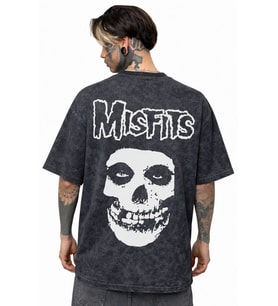 Misfits Rock Metal Müzik Grubu Sırt Baskılı Unisex Oversize Eskitme Yıkamalı Tişört