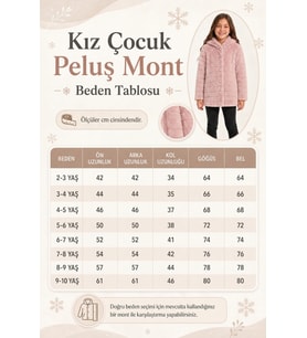 Kız Çocuk Kışlık Kapüşonlu Düğmeli Astarlı Yatay Çizgili Peluş Mont Ak4518