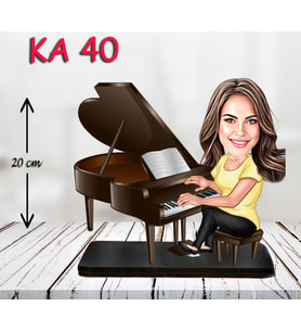 Kişiye Özel Ahşap Biblo - Piyano Çalan Kadın Karikatür Biblo