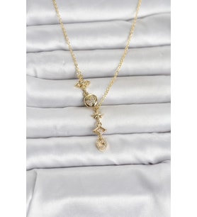 316L Çelik Gold Renk Zirkon Taşlı Y Kadın Kolye 5886 - GLST7312-7055