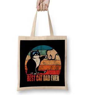 Best Cat Dad Ever Funny Cat Daddy Father Day Vintage 08 Bez Çanta Uzun Saplı