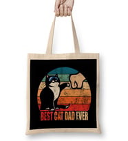 Best Cat Dad Ever Funny Cat Daddy Father Day Vintage 08 Bez Çanta Uzun Saplı
