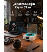 Dekoratif Gece Işıklı Bluetooth Hoparlör - Zaman Ve Pil Ekranlı