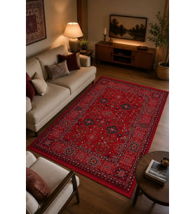 Kırmızı Afgan Tarzı Altı Kaymaz Yıkanabilir Şönil Kilim & Halı SDF009