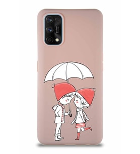 Realme 7 Pro Soft Premier Kapak Aşk Tasarımlı Silikon Kılıf - Pudra (Şeffaf)