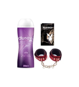 Durex Aloe Vera 2'si 1 Arada Masaj & Kayganlaştırıcılı Jel + Kırmızı Deri El Kelepçesi + Hediye