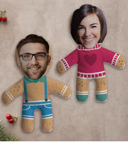 BK Gift Kişiye Özel Fotoğraflı Kurabiye Adam Kostümlü 2’li Bebek Yastık Seti-2