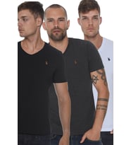 Dewberry Erkek Pamuklu V Yaka Tişört 3'lü Set Siyah-Beyaz-Antrasit T8568 Casual Stil, Üst Giyim, Şehir Stili