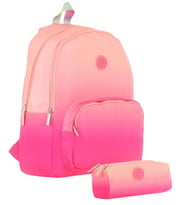 Kaukko Renk Geçişli Somon Pembe Kız Çocuk Okul Çantası ve Kalemlik Seti (KK - K1800+KK - K2711)