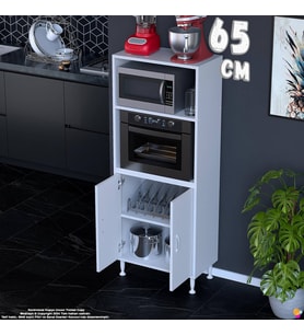 Eliusta Duru 65 cm Çift Kapaklı Mutfak Kiler Dolabı Raflı Mikrodalga Fırın Standı Banyo Dolabı 65x150x32 cm