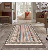Vizon Kilim Desenli Yıkanabilir Kaymaz Taban Leke Tutmaz Modern Salon Halısı ve Yolluk (Bordo)