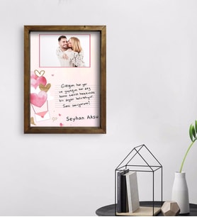 BK Gift Kişiye Özel Kendi El Yazın Mesajlı Fotoğraflı Doğal Ahşap Çerçeveli Tablo 45x65cm-1
