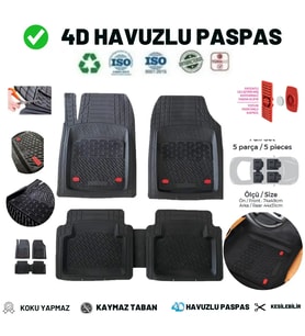 Mercedes C Serisi W204 2009 Uyumlu 4 Cm Derin Havuzlu 5 Parça Set 3D Paspas Takımı Siyah