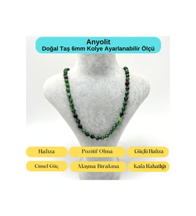 SERTİFİKALI Anyolit Doğal Taş 6mm Makrome Kolye 45cm- 55cm Ayarlanabilir Ölçü
