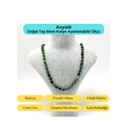 SERTİFİKALI Anyolit Doğal Taş 6mm Makrome Kolye 45cm- 55cm Ayarlanabilir Ölçü