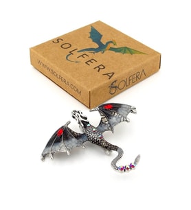 Siyah Gri Ejderha Dragon Zirkon Taşlı Broş - Gizemli Gücün Simgesi RZ450