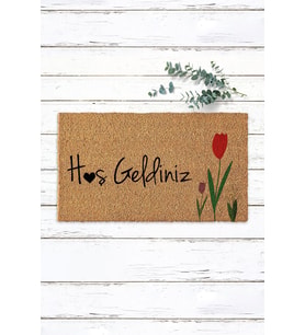 Koko Paspas Kapı Önü Paspası Kapı Paspası Pvc Taban Renkli Lavantalı Hoş Geldiniz Yazılı