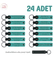 Müşterilerinize Kurumsal Hediye, 24'lü Set, İsim Yazılabilir Deri Anahtarlık, Koyu Turkuaz & Siyah