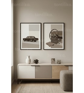 Klasik Otomobil Temalı Modern Sanat 2’li Ahşap Çerçeveli Tablo Seti