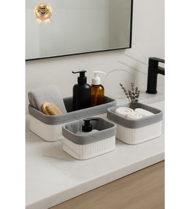 SoftLines Bambu Banyo ve Ev İçi Düzenleyici Kutular 3 lü Set Beyaz
