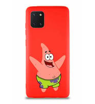 Samsung Galaxy A81 Soft Premier Kapak Patrick Yıldız Tasarımlı Silikon Kılıf - Kırmızı (Şeffaf)