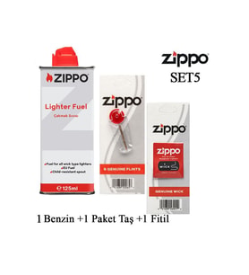 Zippo Çakmak ikmal Seti 1 Bidon Benzin 1 Fitil 1 Paket Taş Set5