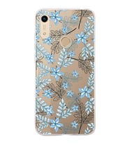 Huawei Honor 8a  Uyumlu Kapak Floral Mavi Tasarımlı Şeffaf Silikon Kılıf