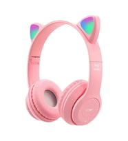 P47M Katlanabilir Kedi Kulak Kablosuz Bluetooth Kulak Üstü Kulaklık Pembe