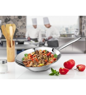 LİNES 28 CM CHEF ÇELİK WOK TAVA METAL KULP (Gümüş)