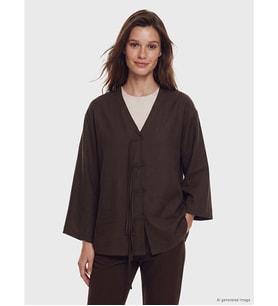 LCW Modest Kahverengi V Yaka Oversize Kadın Kimono
