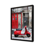 Kırmızı Vespa Motorsiklet Çerçeveli Cam Tablo