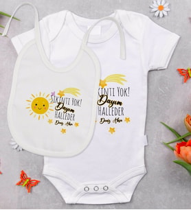 BK Kids Kişiye Özel Sıkıntı Yok Dayım Halleder Tasarımlı Bebek Body Zıbın ve Mama Önlüğü Hediye Seti - Model 1