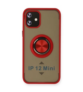 Apple İphone 12 Mini Kılıf Montreal Yüzüklü Silikon Kapak - Kırmızı