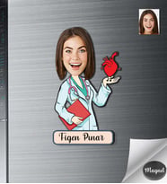 Kişiye Özel Kalp Doktoru Kadın Ahşap Magnet -1