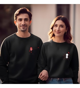 Sevgililer Günü Kombin Erkek Kadın Örümcek Adam ve Ağ Görselli Bisiklet Yaka Sweatshirt 5008 (Siyah)