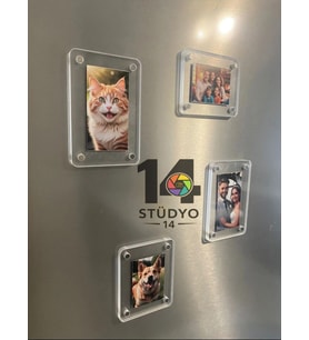 Stüdyo 14 Kişiye Özel Şeffaf Pleksi Buzdolabı Magneti (Fotoğraf Çıktısı ile Birlikte) 6x6 Çift Katman
