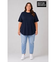 Süperlife Büyük Beden Kadın Bisiklet Yaka Basic Oval Etek Detalylı 3xl-6xl Uzun Tunik SPR26BTSK502
