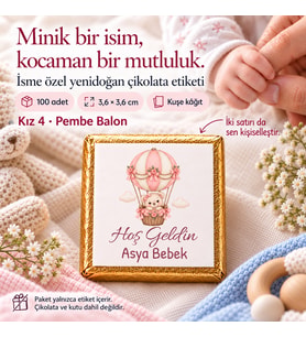 Kişiye Özel Yenidoğan Bebek Hatıra Etiketi 100 Adet 36 × 36 mm Kuşe Kâğıt
