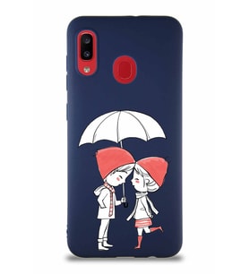 Samsung Galaxy A30 Soft Premier Kapak Aşk Tasarımlı Silikon Kılıf - Lacivert (Şeffaf)