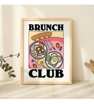 Eklektik Pembe Mutfak Baskısı, Brunch Club Cafe Posteri, Krep Yemek İllüstrasyonu, Sevimli Yemek Odası Baskıları
