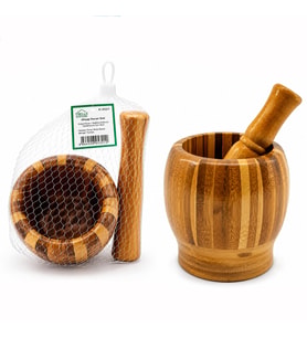 AHŞAP BAMBU - ÇİZGİLİ HAVAN SARIMSAK DÖVECEK Ç: 8CM--D: 7CM--Y:10.5CM FİLELİ AMBALAJ (4915)