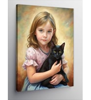 Kanvas Tablo Kız Çocuğu Ve Siyah Kedi