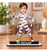 Fotoğraftan Kişiye Özel Halloween Mumya Kostümlü Karikatürlü 18 cm MDF Masaüstü Biblo - Masaüstü Hediye