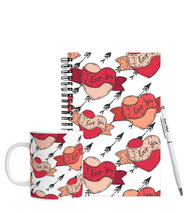 Sevgililer Gününe Özel Ahşap Defter Kalem & Kupa Hediye Seti